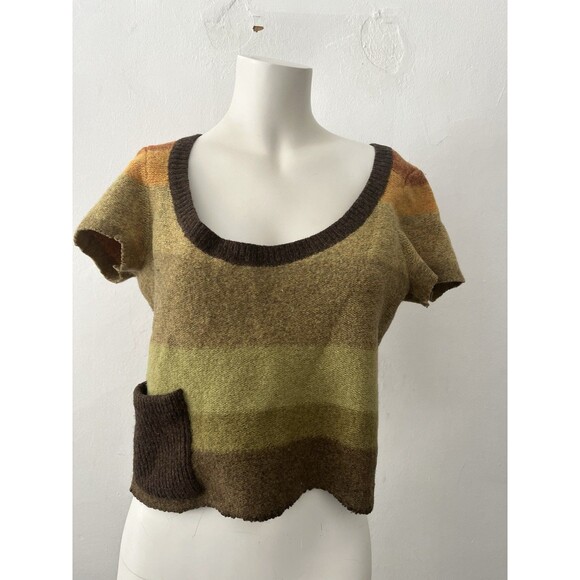Free People Striped Earthy Cropped Wool Sweater Top size Med boho Rustic Fall - Picture 1 of 6